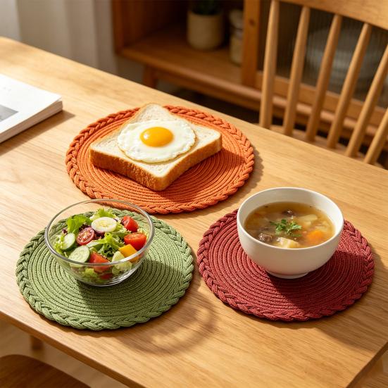 12-inch Ronde Placemats, Geweven Gevlochten Polyester Placemats, Wasbare Hittebestendige Ronde Eettafelmatten voor Keuken