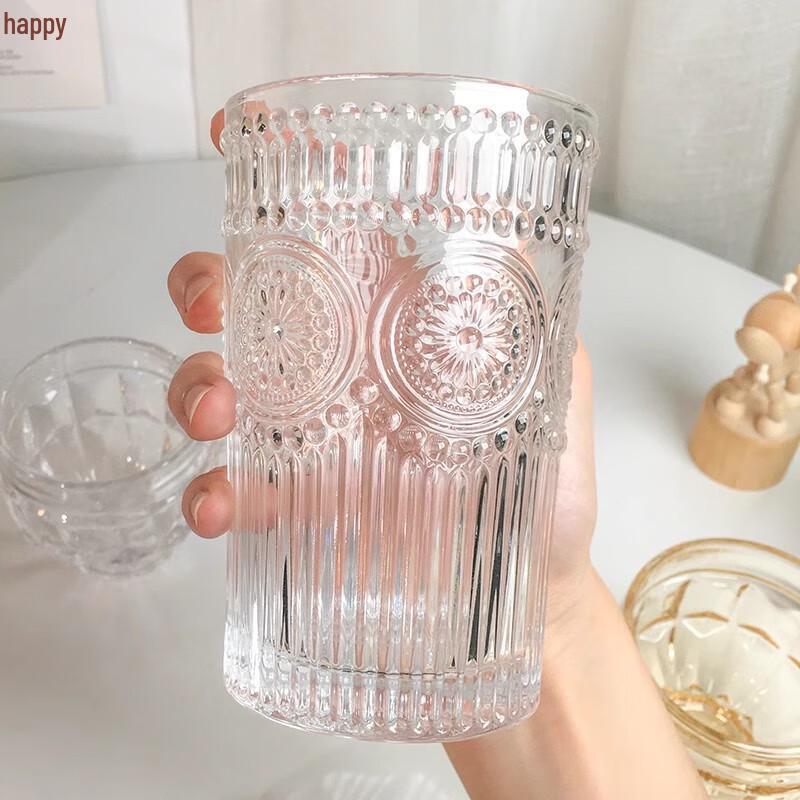 INS Style Sunflower Embossed Glass Drinking Cup