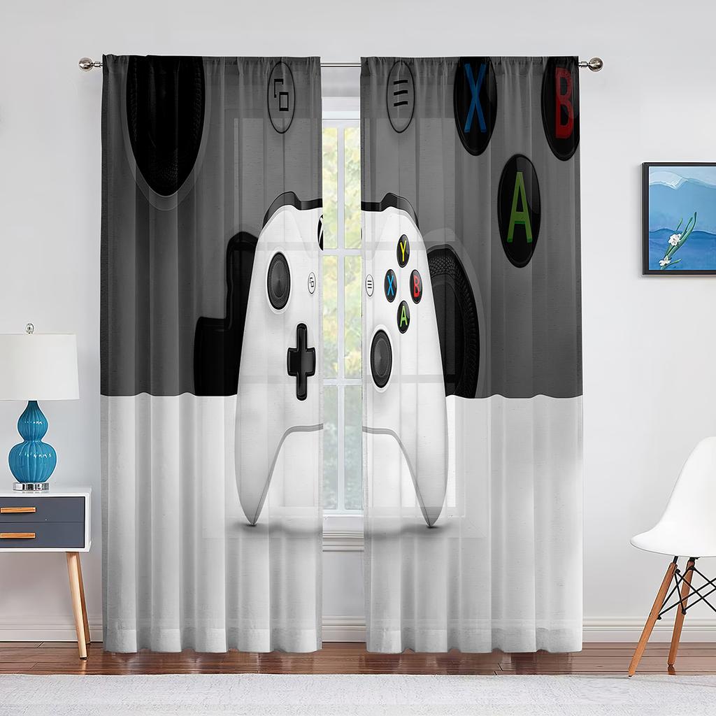Chłopięce tiulowe zasłony dla graczy do dekoracji salonu Kontroler do gier Gra wideo dla dzieci Przezroczysta woalowa zasłona Zasłony okienne Żaluzje