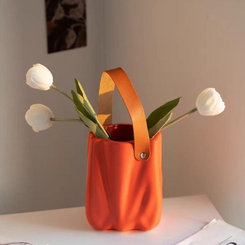 Plastic Handbag Vase Handheld Vase Ornament Creative Flower Vase Household Supplies