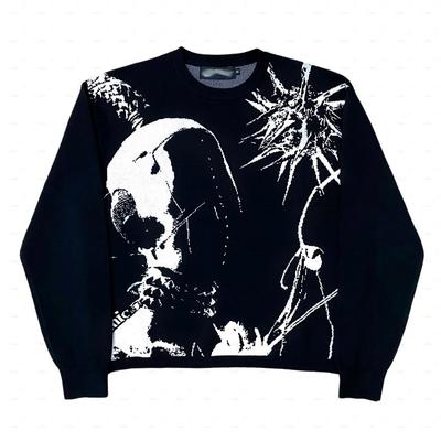 Y2k Pletený sveter Grafický Pánske svetre Top Vintage Voľný Distressed Pulóvre Ležérny Harajuku Jeseň Dámske Bavlnené úplety