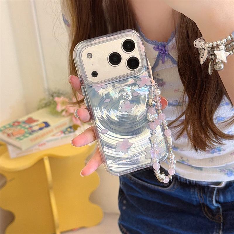 Creative Swirl Falling Flowers & Flowing Water Case for iPhone 17, 16 Pro Max/15/14