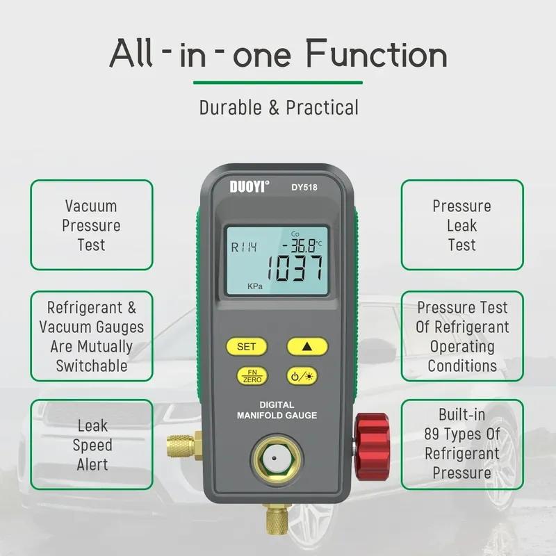 Industrial DUOYIDY518 Refrigeration Pressure Gauge Manifold Digital Air Conditioning Vacuum Meter Pressure Freon Man