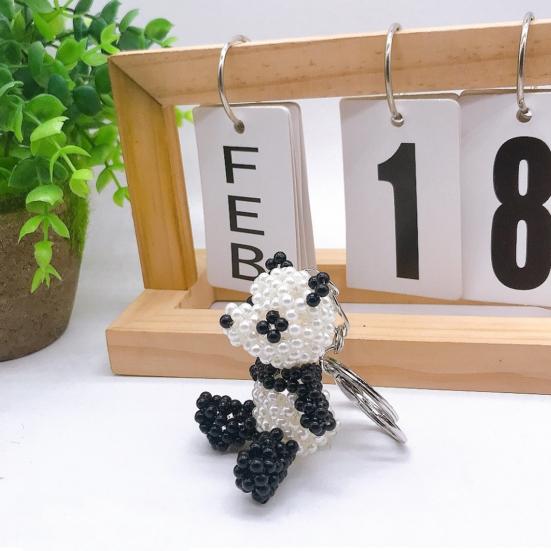 Faux Pearl Bear Rabbit Keychain Pendant Handmade Braided Lightweight Charm Key Chain Backpack Bag Accessory