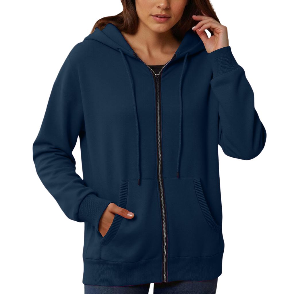 Women's Loose And Comfortable Zipper V-neck Long Sleeved Solid Color Pullover Sweatshirt Jacket