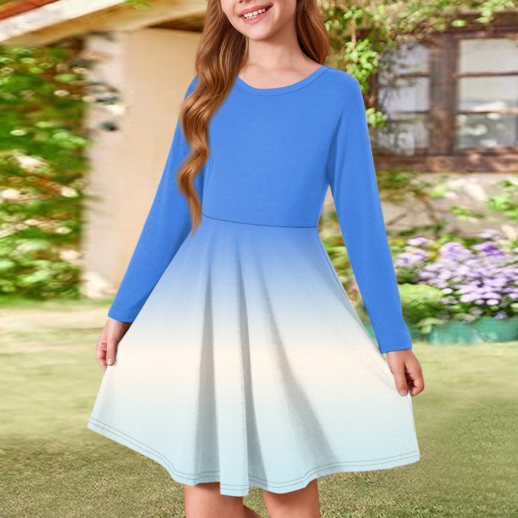 Girls' Summer Princess Dress - Long Sleeve A-Line T-Shirt Dress