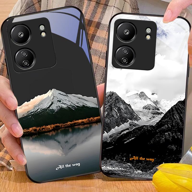 Dark Forest White For Xiaomi Redmi 13C Note13 12 Pro Plus 5G Note 9 13T Pro POCO X6 F5 F6 Black Tempered Glass Phone Case