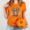 Leopard Print Evil Pumpkin Face Halloween Print Unisex Tshirt With Horror Pumpkin Head Pattern Top Style Streetwear