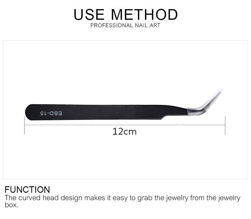 kads Elbow Anti-static Tweezers Manicure Black Curved Tweezers Nipper Rhinestone Picking Tool Nail Art Tools