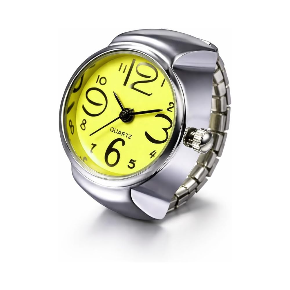 Stainless Steel Analog Quartz Ring Watch Yellow Finger Accessory