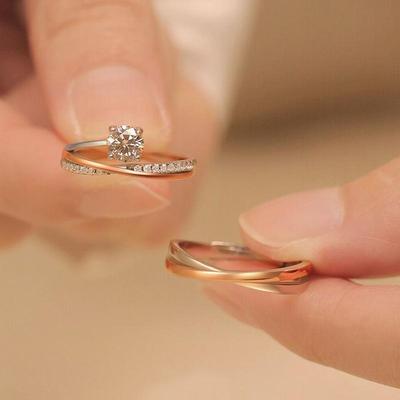 Color Separation Möbius Couple Rings: 50-Point Diamond Cross Design for Men & Women, Ideal Valentine's Day Gift