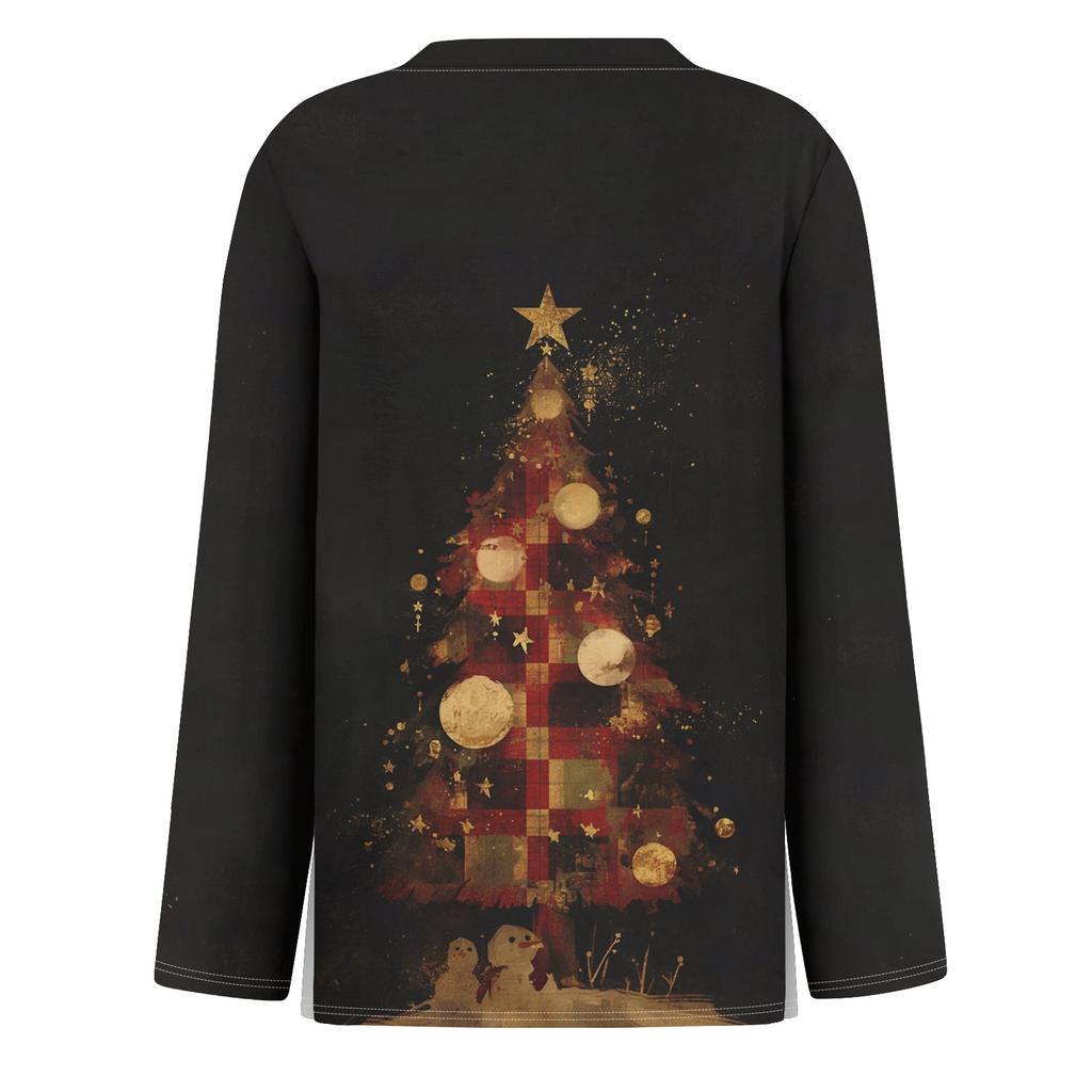 Dame Mote Casual Slitt Kant Rund Hals Langermet Løs Trykket T-skjorte Topp