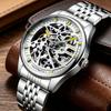 Luxus Herren Skelett Automatische Mechanische Uhr Edelstahlarmband Hohl Selbstaufziehende Armbanduhr Leuchtend Analog Dresswatch für Herren