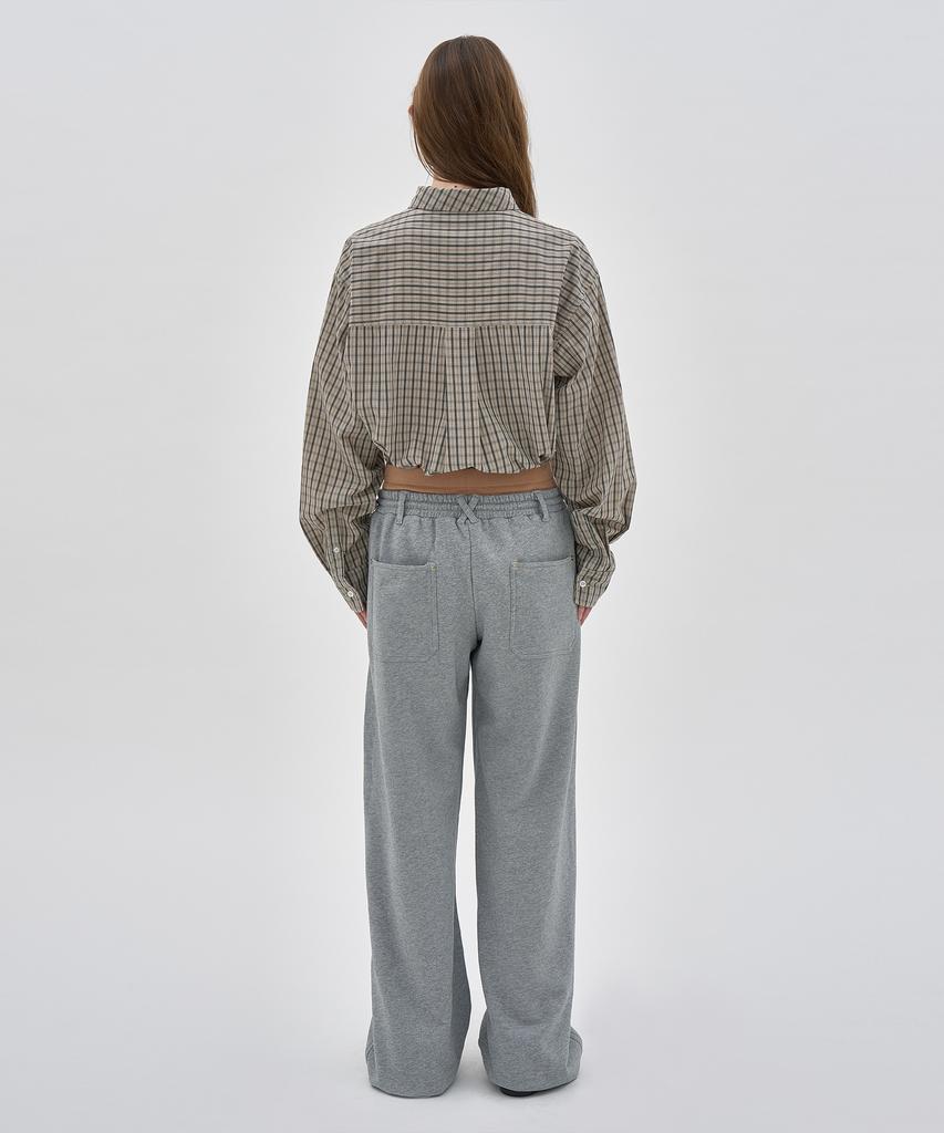 PARTIMENTO WOMEN Double Waist Pleated Wide Leg Sweatpants_Melange