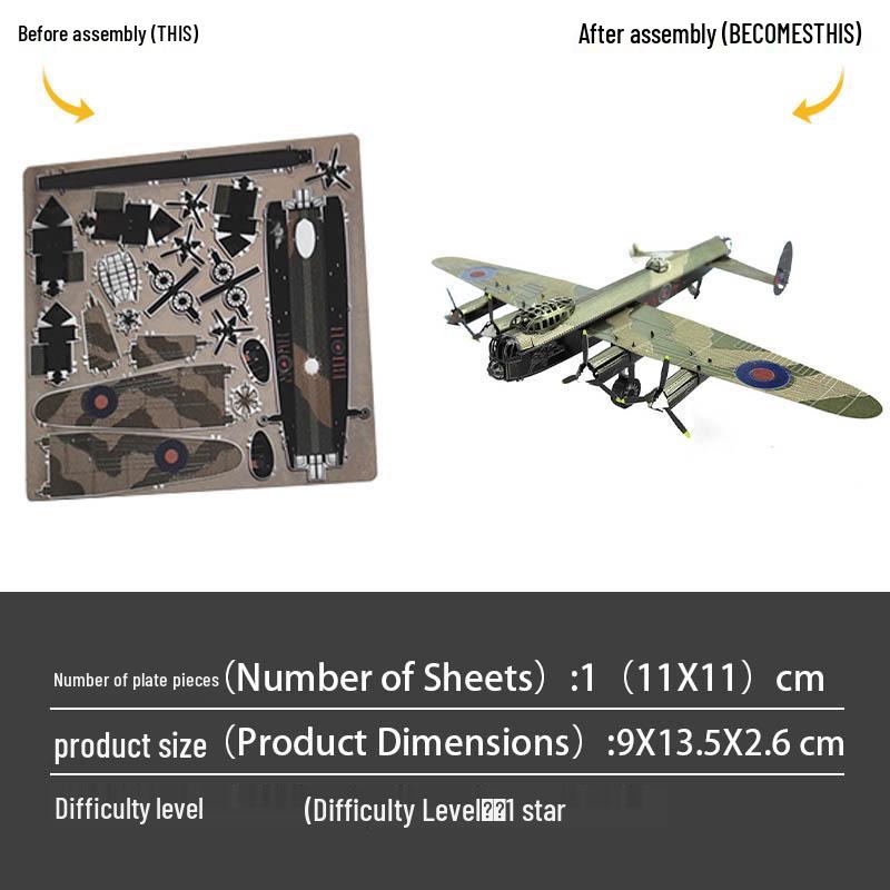 

Металлический 3D-пазл Lancaster Bomber из нержавеющей стали - Сборка без клея