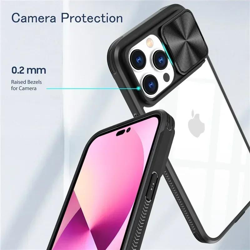 Slide Camera Lens Protection Phone Case For iPhone16 15 14 12 11 13 Pro Max 16 Plus Soft Liquid Silicone Shockproof Clear Cover