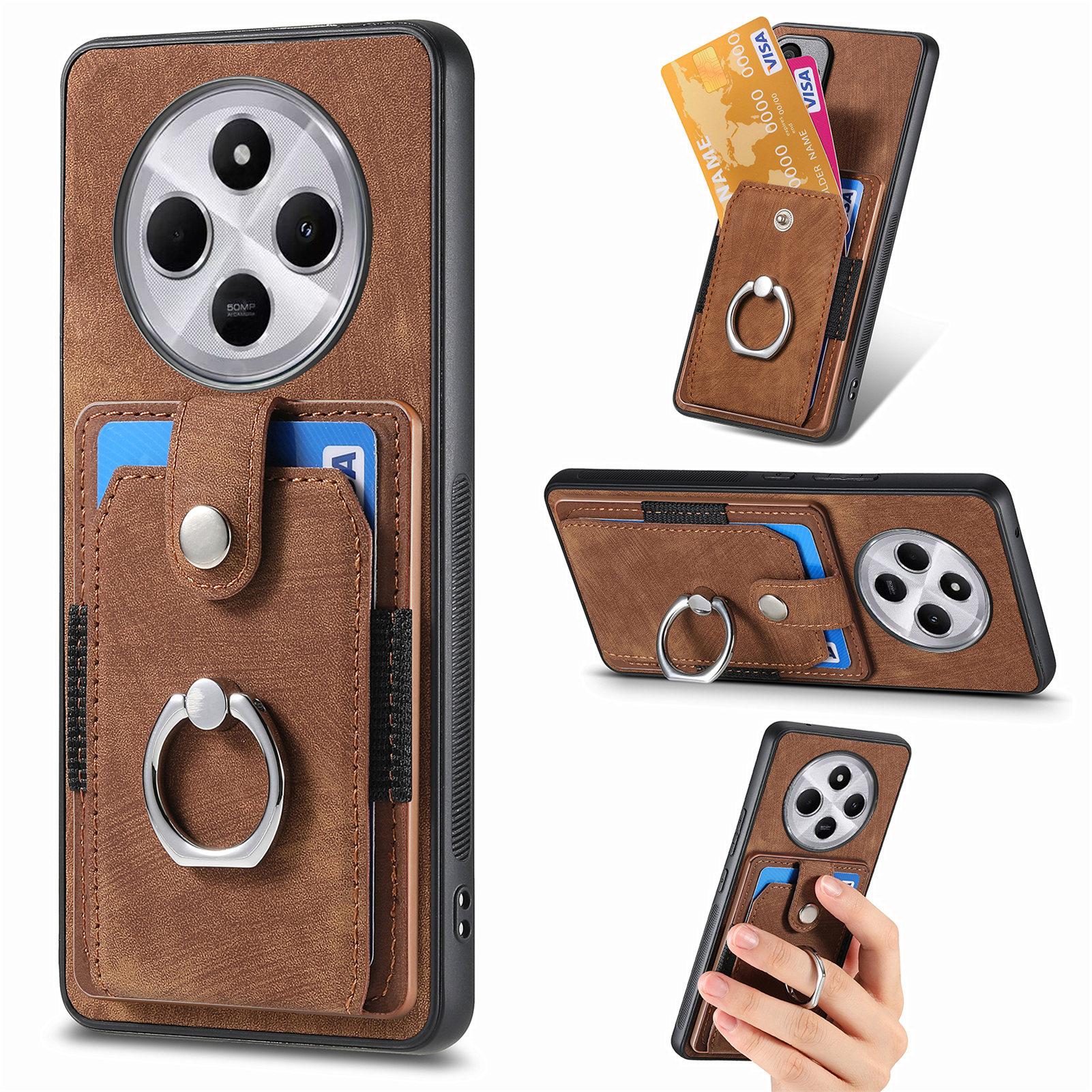 

Чехол-подставка для телефона Xiaomi Redmi 14C 4G/14R 5G/Poco C75 4G Кожа+ТПУ Нескользящая защитная крышка Слоты для карт Brown