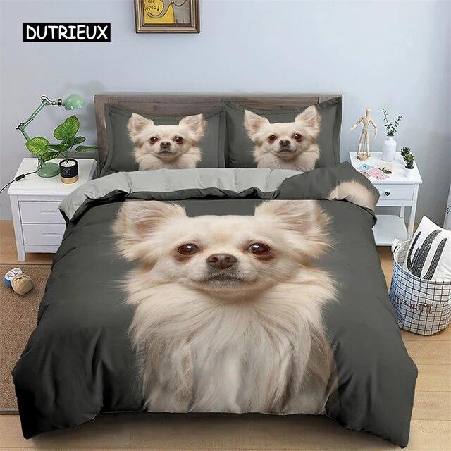 Cute Dog Bedding Set Microfiber 3D Pet Puppy Duvet Cover Animal Theme Quilt Cover Single Queen King For Child Boys Girls Bedroom