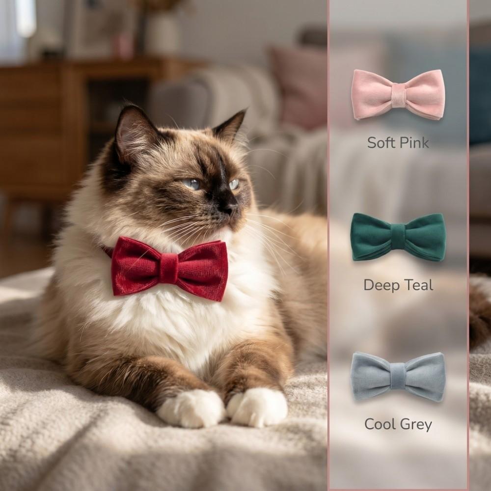 Nœud Papillon Chat en Velours Élégant Fait Main pour Animal de Compagnie Plusieurs Couleurs Unies Amovible Bricolage Nœud pour Collier d'Animal de Compagnie Gentleman Animal de Compagnie
