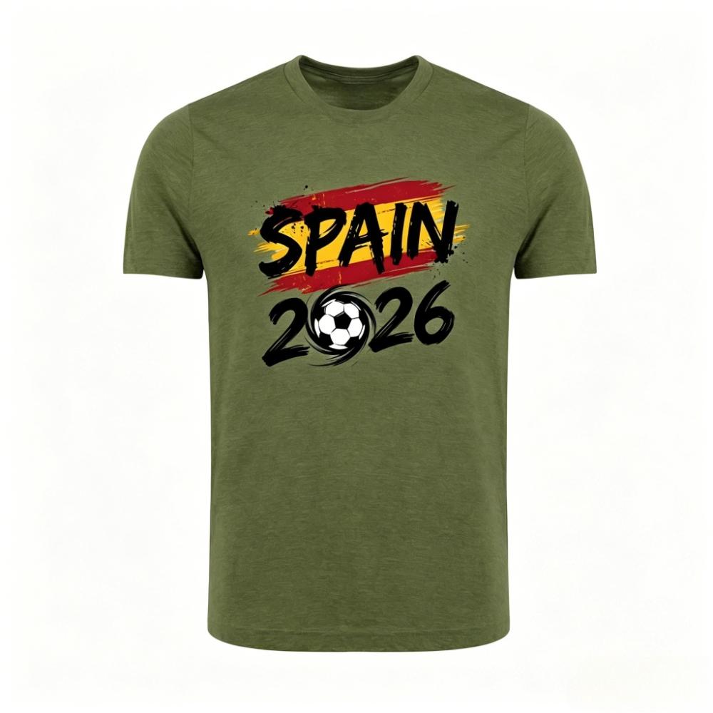 Spain 2026 Patriotic Soccer Fan TShirt Spanish Flag Inspired Print Shirt Men Crewneck Cotton Short Sleeve Soccer Part Supplies