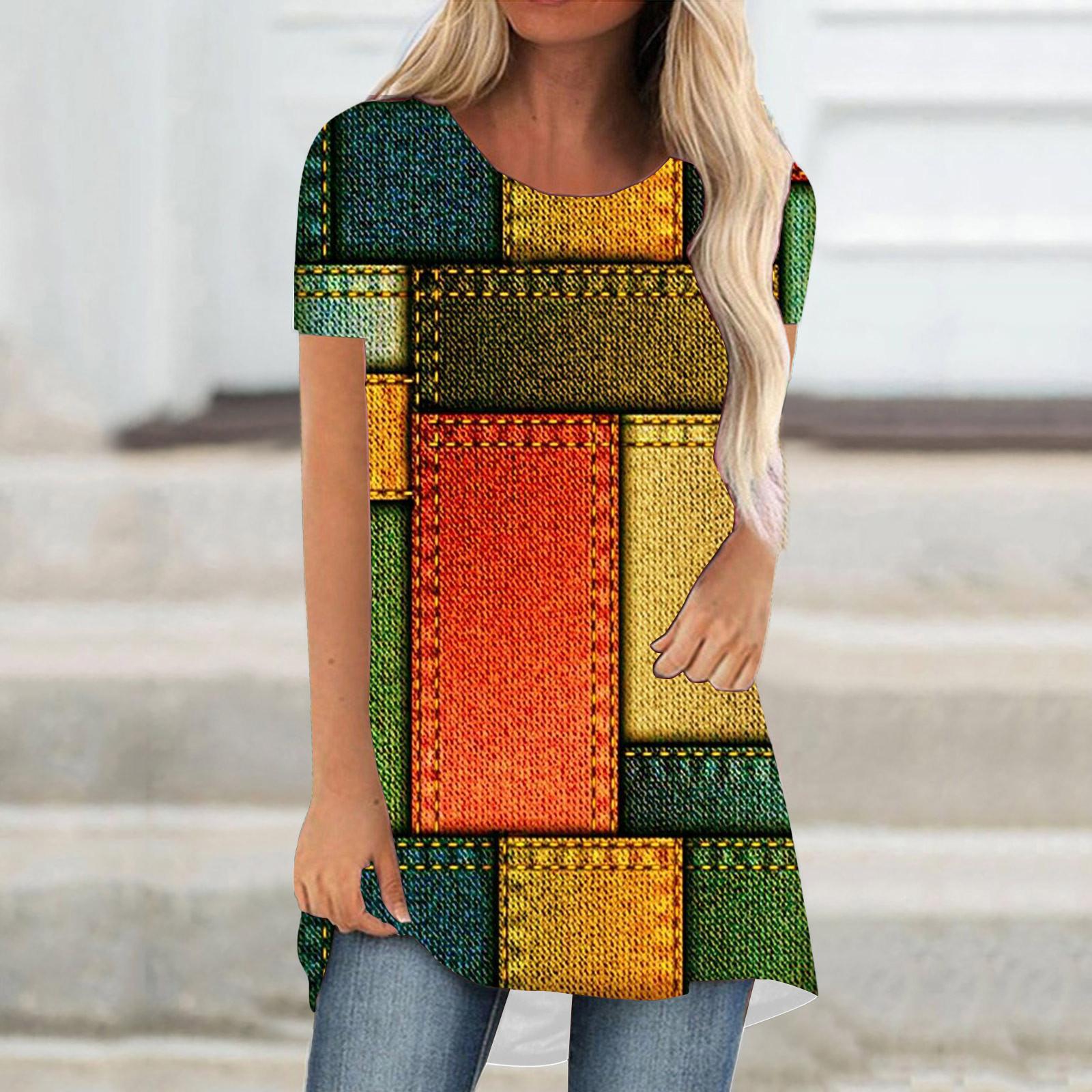 Модные футболки в стиле пэчворк с цветным блоком и 3D-принтом для женщин — фото 8