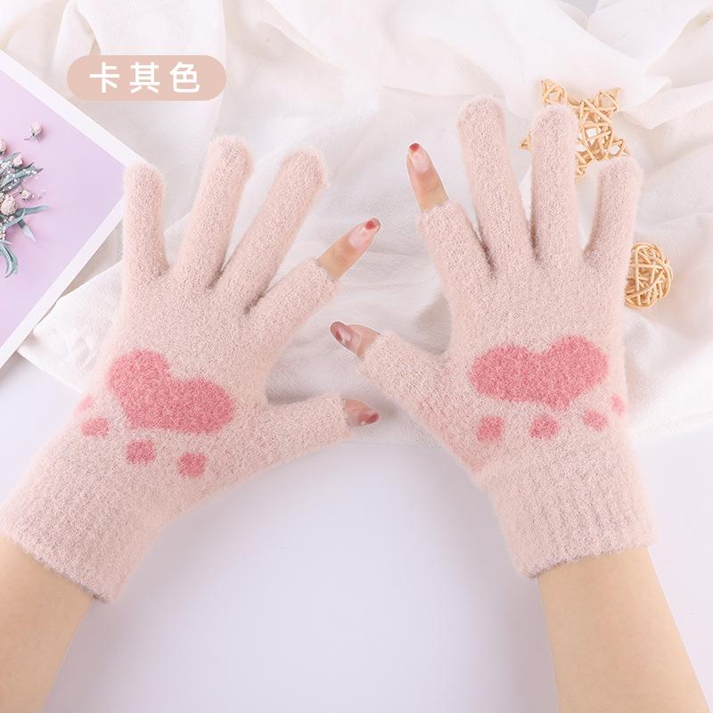 Women's Touch Screen Gloves Embroidered Snowman Cute Imitation Mink Warm Knitted Plush Autumn and Winter Cold-proof Finger Gloves