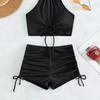 European & American Women’s Hot Spring Conservative Solid Color Backless Bikini Swimsuit