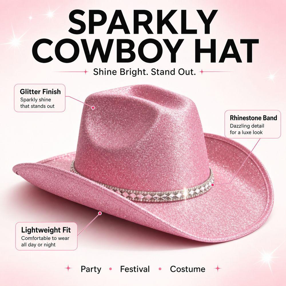 Rhinestone Band Glitter Cowboy Hat Sparkling Glitter Fabric Western Cowboy Hat Festival Accessory