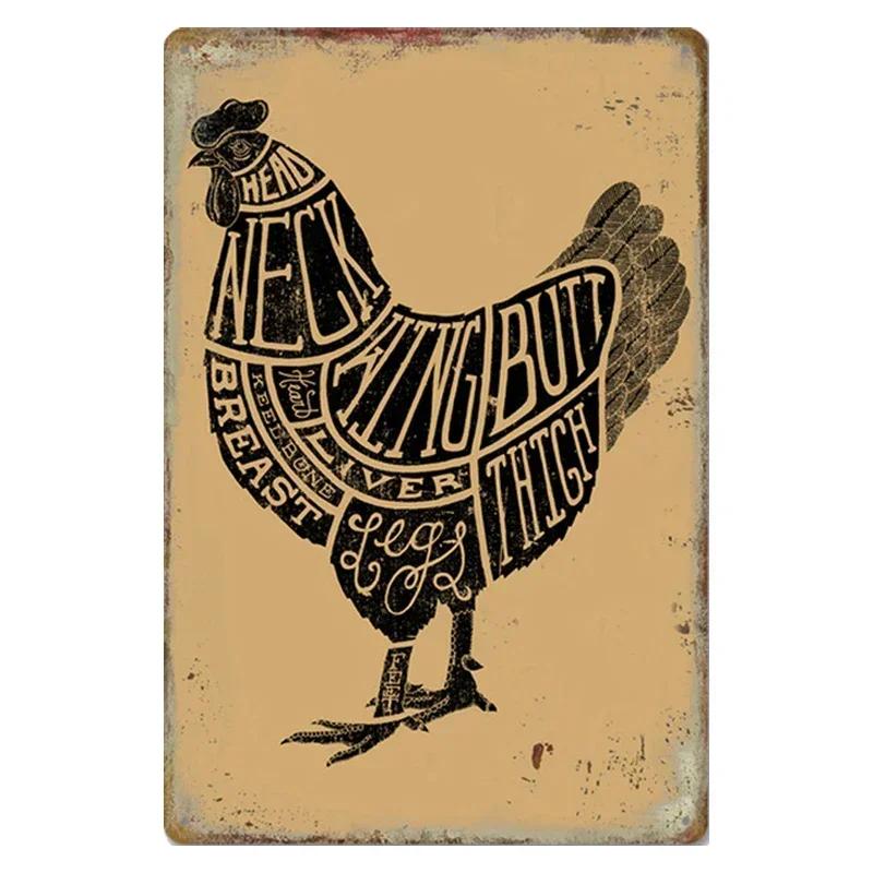 Chicken Rooster Hen Coop Egg Decorative Metal Sign, Vintage Tin Metal Plate for Farmhouse Kitchen Wall Home Decor