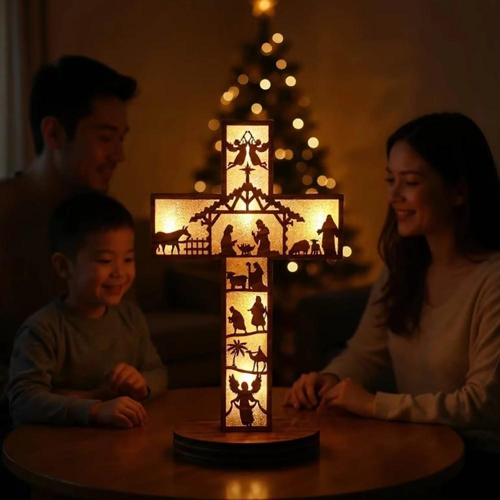 Wooden Decoration Desktop Cross Ornament Handcrafted Luminous Ornament  Easter Party