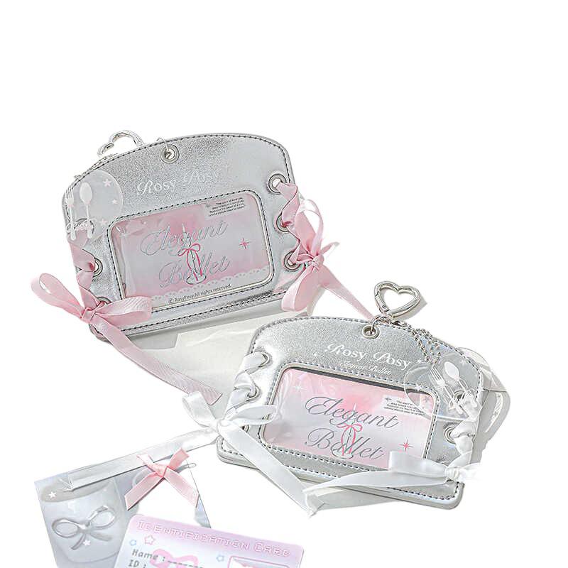 Leather Ballet Lace-Up ID Card Holder - Soft, Compact, Horizontal Design