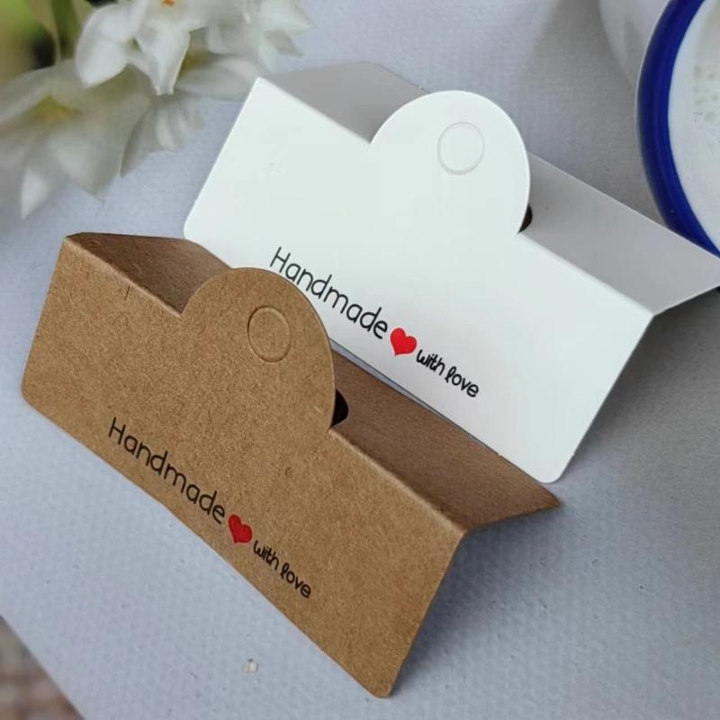 100pcs 8x6cm Bracelet Display Cards Handmade with Love Print Kraft Paper Card Hang Tags Cardboard Package for Jewelry