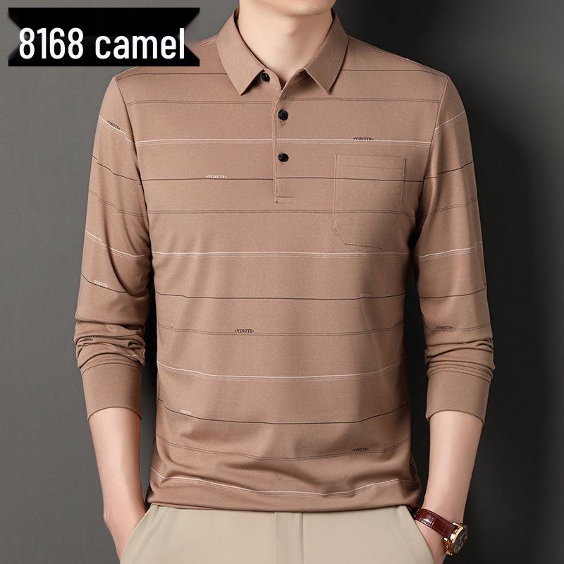 

Мужское поло из хлопка в полоску на осень - С длинным рукавом, отложным воротником, дышащее, повседневная деловая рубашка 3XL