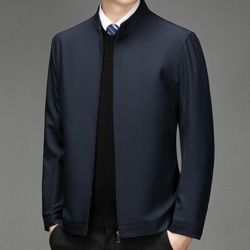 

Весной и осенью новый шелковый пиджак из шелка малбери, мужской пиджак с лацканами, для среднего возраста, свободный топ, мужская деловая повседневная одежда для пап, тонкое пальто 195