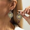KunJoe Vintage Sunflower Pendant Earrings for Women Bohemian Crystal Tassel Flower Drop Earrings Jewelry Accessories