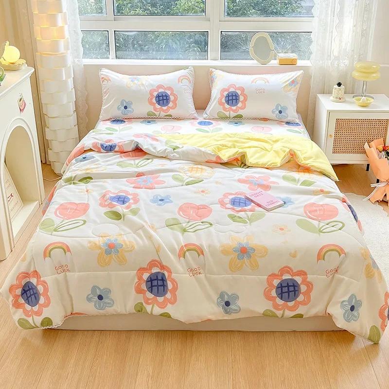 Orange Summer Quilts Washable Lace Kids Adult Single Double Queen Size Bed Thin Comforter Cute Cartoon Blanket for Girft