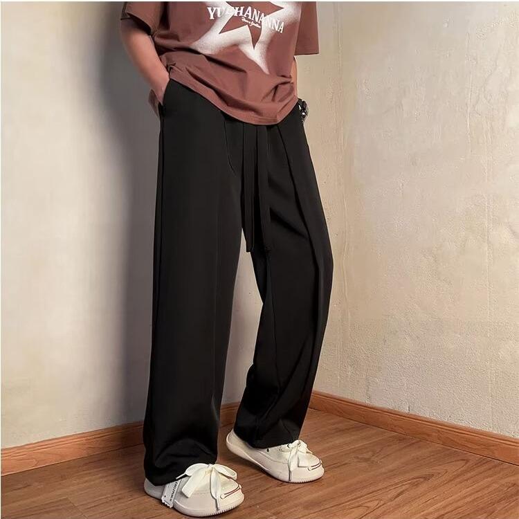 2025 Men's Autumn Trend: Solid Color Straight-Leg Casual Pants, Fashionable Wide-Leg Drape Design