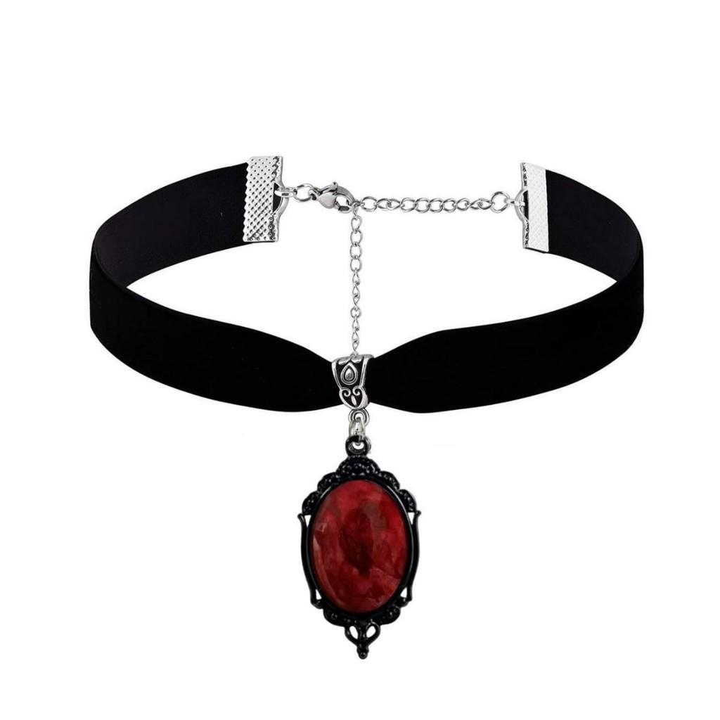 Halloween Red Glass Necklace With Rose Pendant Gothic Style For Men And Women