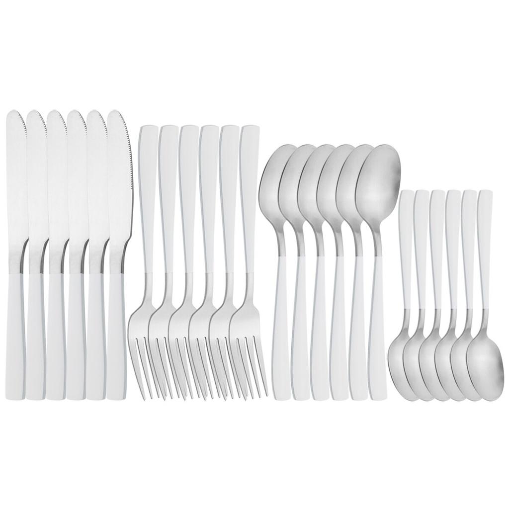 6 People Stainless Steel Cutlery Set White Gold Dinnerware Knives Fork Coffee Spoon Dinner Silverware Home Kitchen Tableware Set