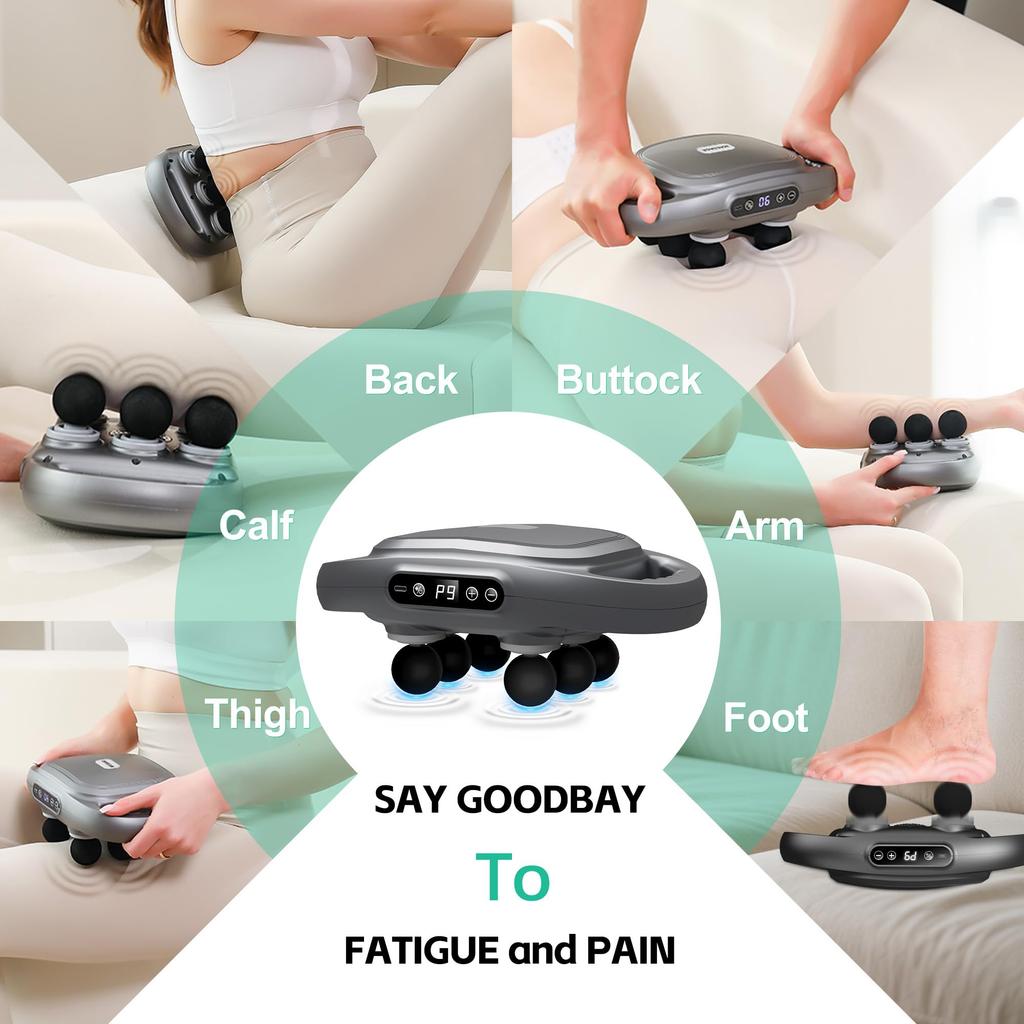 Durable And Safe Fascia Gun Massager Six-Head Fascia Gun Massager For Back Waist Legs Body Shoulder High Frequency Professional Muscle Relaxation