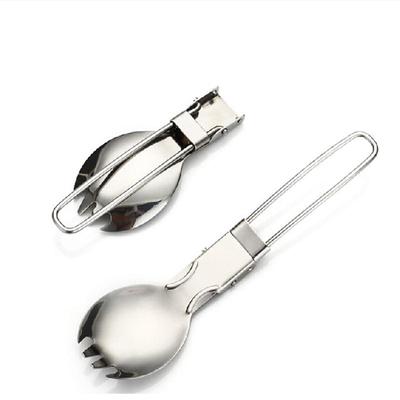 1 Pcs Camping Hiking Cookout Picnic Foldable Spork Stainless Steel Fork Spoon