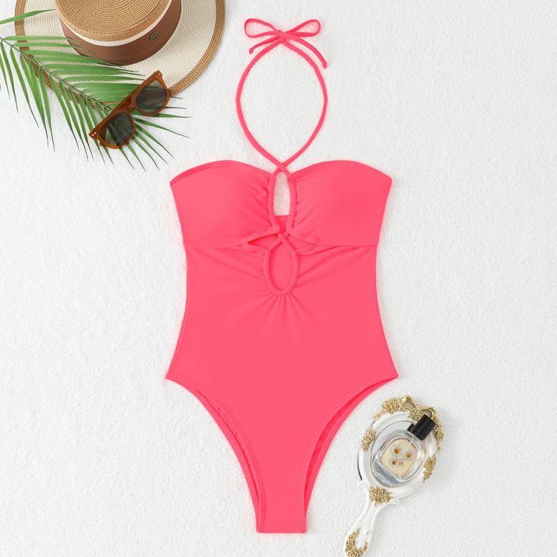 Traje de baño sexy de una pieza ajustado con cuello hueco