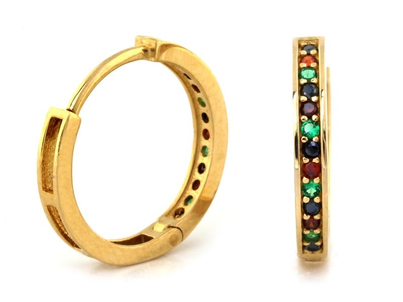 Fashionable 585 Gold Hoop Earrings Set with Colorful Zircons for Her