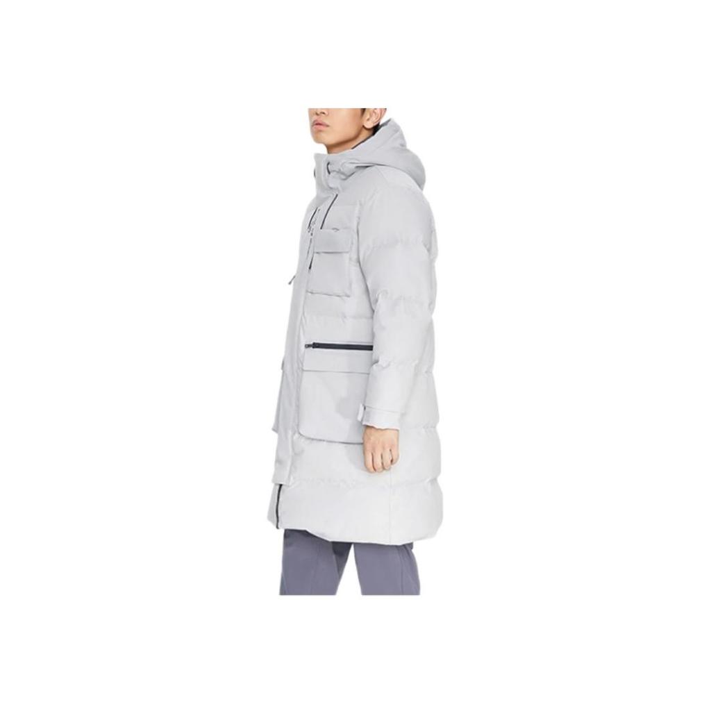 Li-Ning Trainingsserie Locker Warm Buchstabe Kapuze Mittellang Daunenjacke Herren Oberbekleidung Grau AYMR023-3