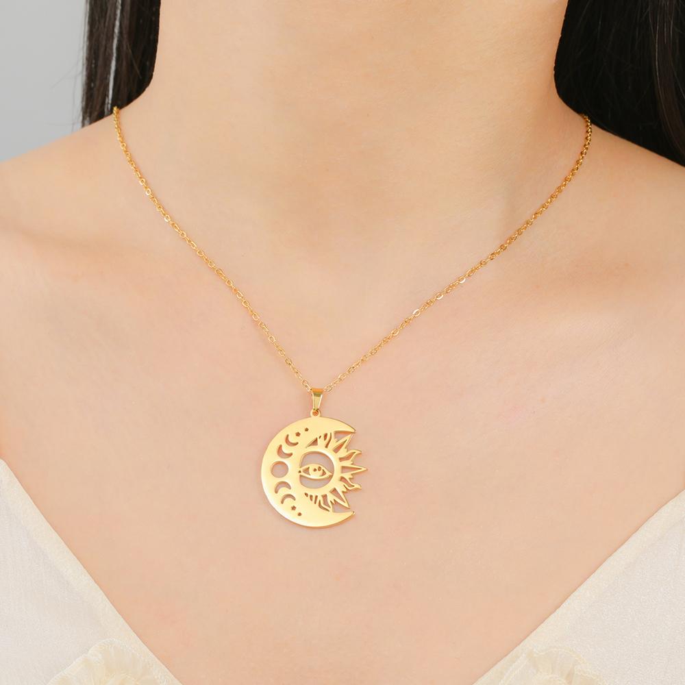 Dawapara Sun and Moon Phase Necklace Crescent Moon Pendant Stainless Steel Jewelry Valentine's Day Gift
