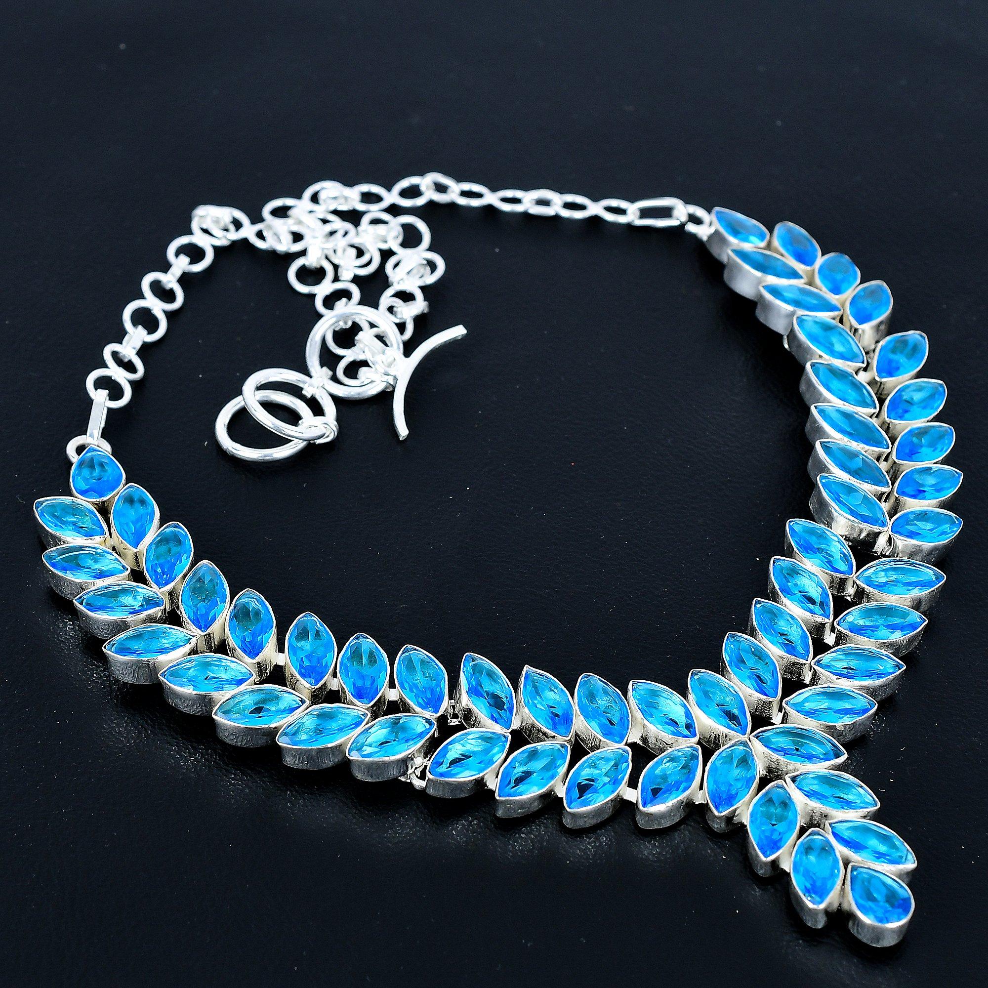 

Blue Topaz Heavy Necklace, 925 Sterling Silver Necklace, Blue Topaz Designer Necklace, Handmade Necklace, Jewelry Wadding Gift 20
