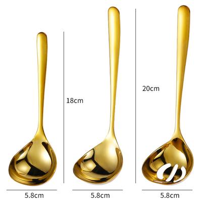 Langer Griff Goldene Suppenkelle Schöpflöffel Heimküche Geschirr Edelstahl Löffel Schöpflöffel Sieb Küchenutensilien Kochutensilien