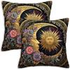 Sun and Moon Decorative Pillow Covers 18x18 Set of 2 | Cushion Cases with Invisible Zipper | Home Decor Throw Pillowcases for Couch, Sofa and
