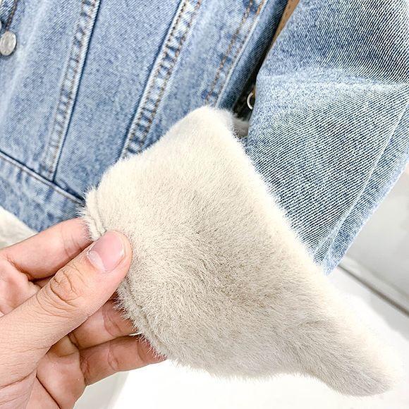 Winter Padded and Thickened Denim Jacket Women's Plus Size Loose Casual Two Sides Wear Jacket
