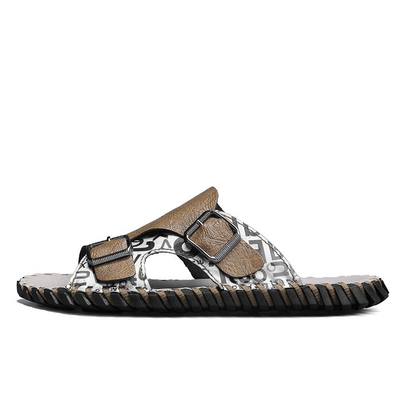 Fashion Brand 2024 New Summer Men's Slippers Genuine Leather High Quality Beach Casual Shoes Flat Outdoor Sandals Big Size 38-48